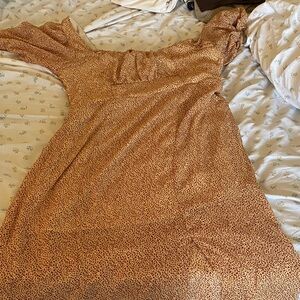 Sienna Sky Floral Puff Sleeve Midi Dress in Brown